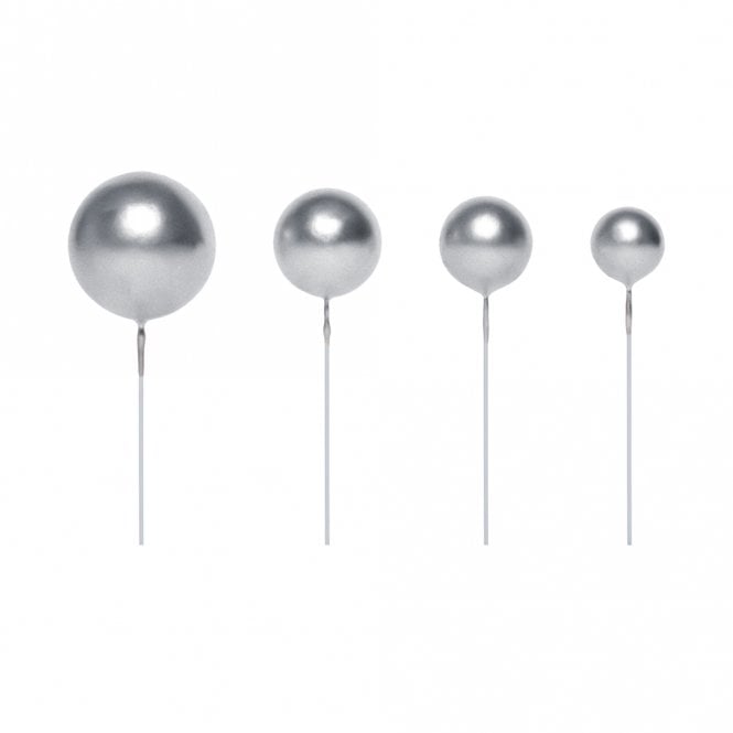 Happy Toppers Metallic Silver - Sphere Ball Cake Decorating Toppers ( Pack Of 5)
