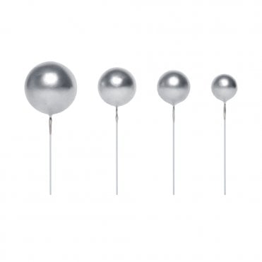 Metallic Silver - Sphere Ball Cake Decorating Toppers ( Pack Of 5)