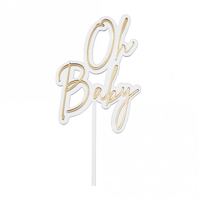 Happy Toppers Oh Baby - Clear/Gold Double Layer Cake Decorating Topper