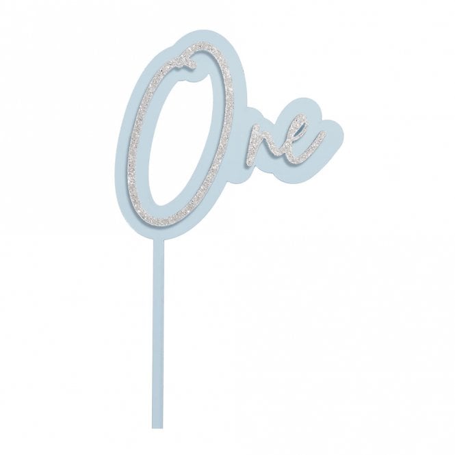 Happy Toppers One - Light Blue/Silver Glitter Double Layer Cake Decorating Topper
