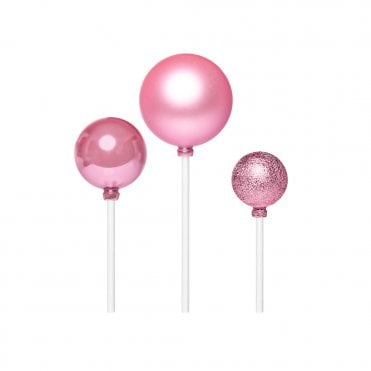 Pink - Metallic Ball Cake Decorating Topper Assorted - Pack Of 3 - 3cm, 4cm & 5cm