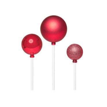 Red - Metallic Ball Cake Decorating Topper Assorted - Pack Of 3 - 3cm, 4cm & 5cm