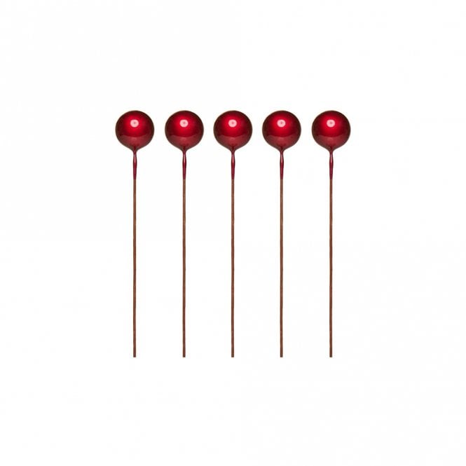 Happy Toppers Silver Red Sphere Ball Cake Decorating Topper - Pack of 5 - 1cm
