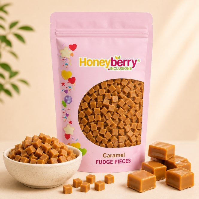 Honeyberry Bake Stable Caramel Fudge Pieces (5mm) - 100g