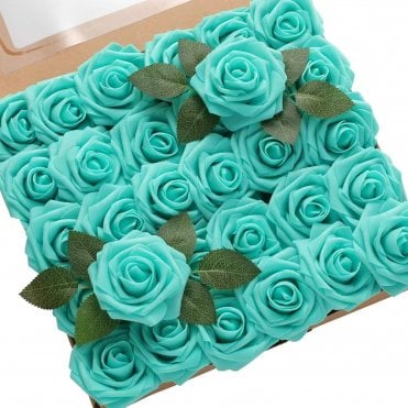 Lake Blue Premium Artificial Foam Roses - Set of 25