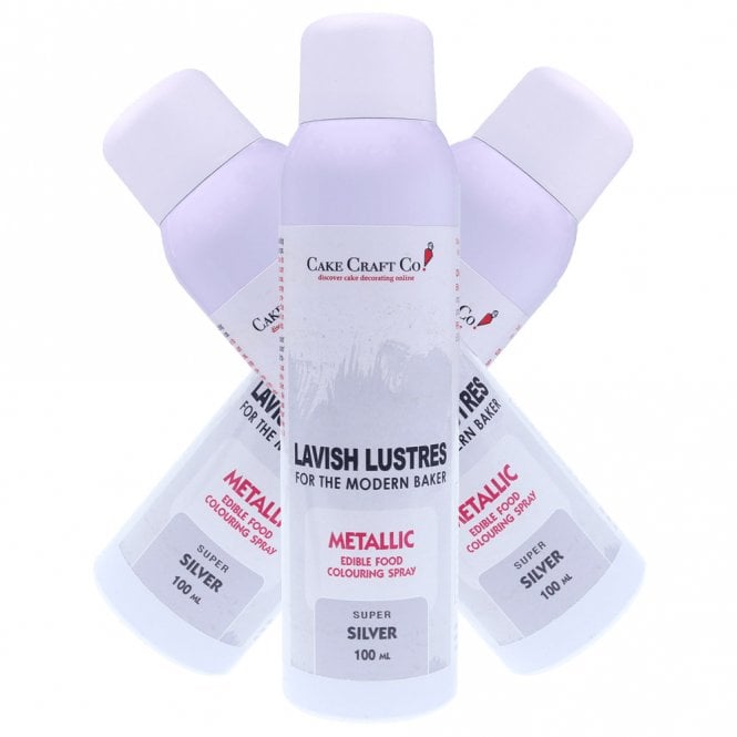 Lavish Lustres Silver - 'Lavish Lustre' Edible Food Colouring Metallic Lustre Decorating Spray 100ml Best Before: 1/2023
