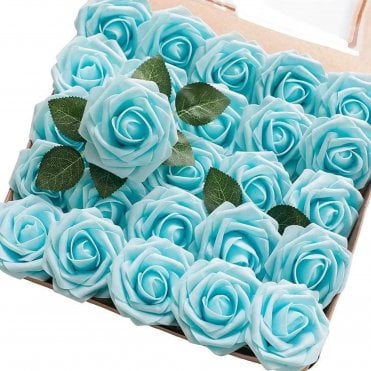 Light Blue Premium Artificial Foam Roses - Set of 25