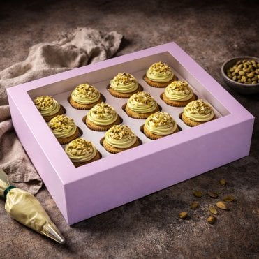 Lilac Premium Cupcake Box with Window & Insert – Holds 12 Cupcakes