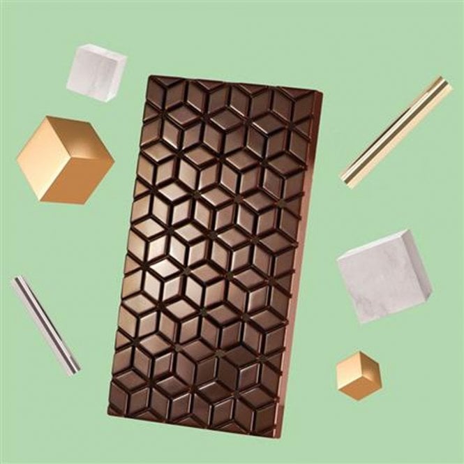 Martellato Professional Quality Signs Kube Tablet Polycarbonate Chocolate Bars With Geometric Cubic Pattern Mould - 175 x 275mm - 3 cavity