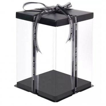 Matt Black SQUARE Deluxe PVC Transparent Crystal Cake Box