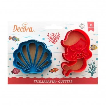 Mermaid And Shell Plastic Cookie Cutter - Set Of 2