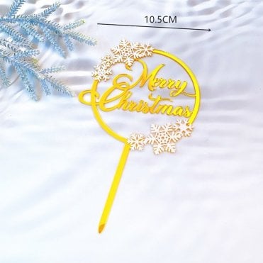 Merry Christmas Acrylic Gold Snowflake Circle Cake Topper - Style 12