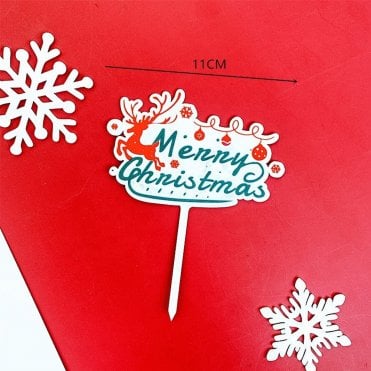 Merry Christmas Acrylic Green / Reindeer Sleigh Cake Topper - Style 1
