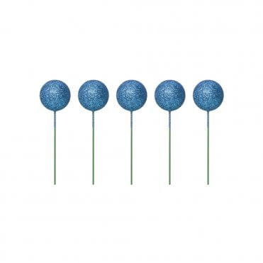 Metallic Blue Sparkle Foam Ball Cake Decorating Topper - ( Pack Of 5)