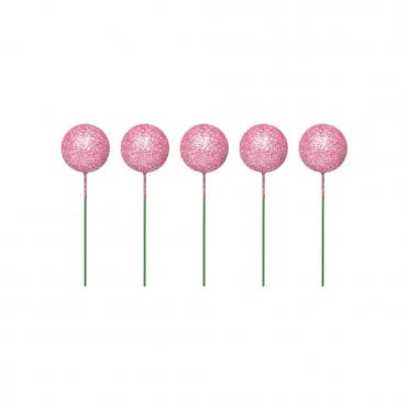 Metallic Pink Sparkle Foam Ball Cake Decorating Topper - ( Pack Of 5)
