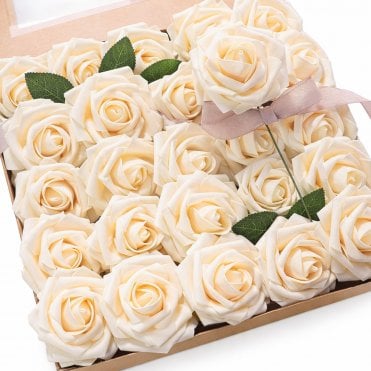 Milk Yellow Premium Artificial Foam Roses - Set of 25