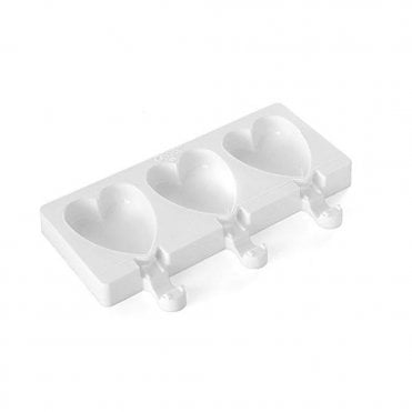 Mini Heart Easy Ice Cream High Quality Silicone Mould - 3 Cavity - With 50 Wooden Sticks