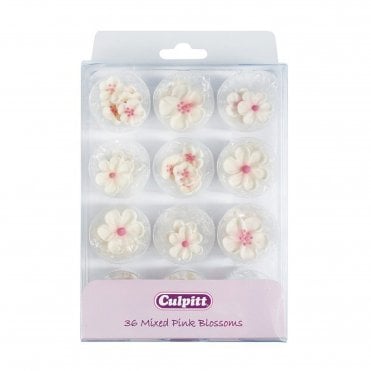 Mixed Pink Blossoms Edible Sugar Decoration - 36 pieces