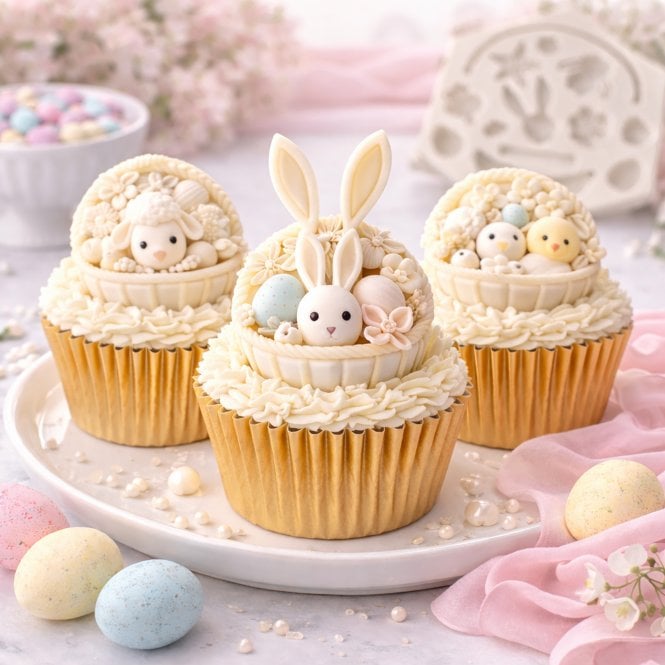 Mould Factory Easter Basket Of Bunny, Chicks & Eggs Silicone Mould
