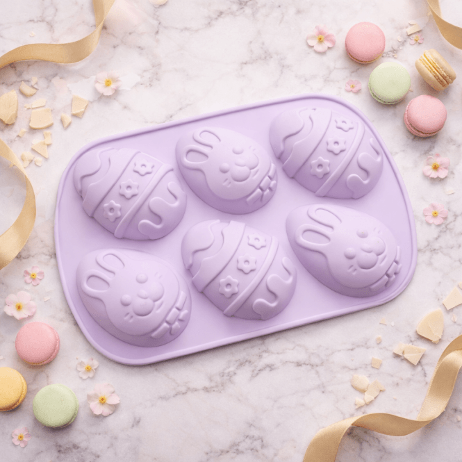 Mould Factory Easter Bunny & Decorative Egg Silicone Mould - Lilac - 6 Cavity 