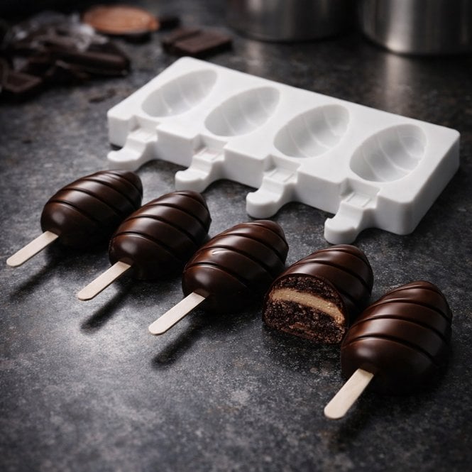 Mould Factory Ribbed Easter Egg Cakesicle Silicone Mould - 4 Cavity