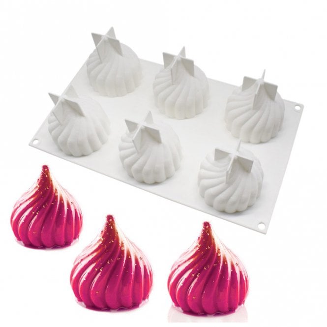 Mould Factory Swirl Drop Mouse Cake Silicone Mould - 6 Cavity