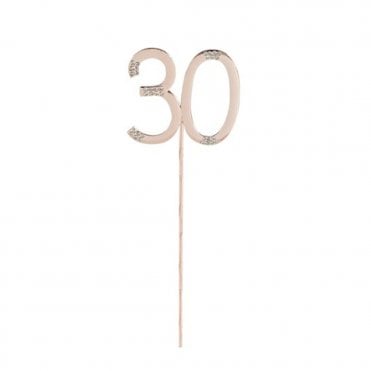Number 30 Rose Gold And Diamante Cake Topper