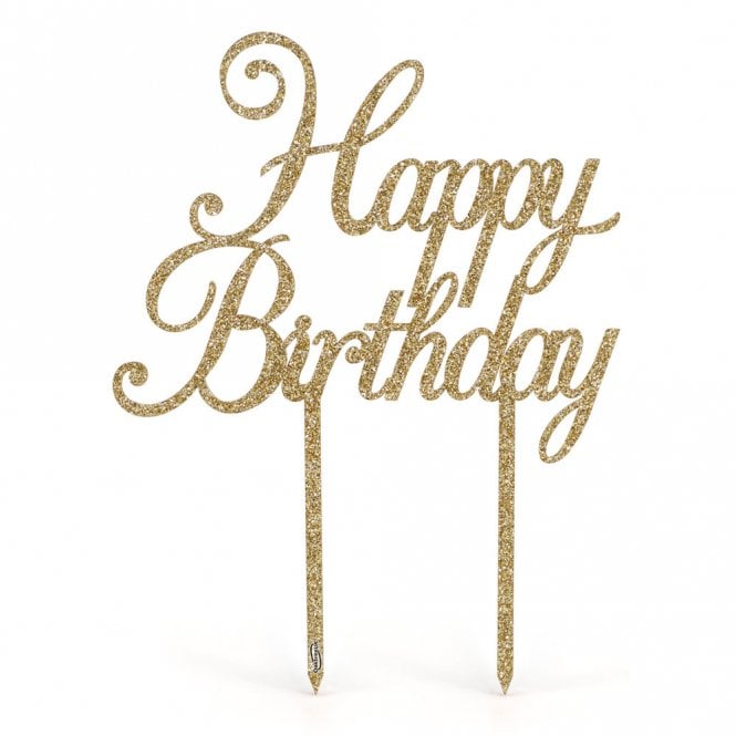 OaktreeUK Acrylic Sparkling Fizz Gold Cake Topper - Happy Birthday - H161mm x W124mm