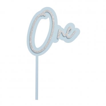 One - Light Blue/Silver Glitter Double Layer Cake Decorating Topper
