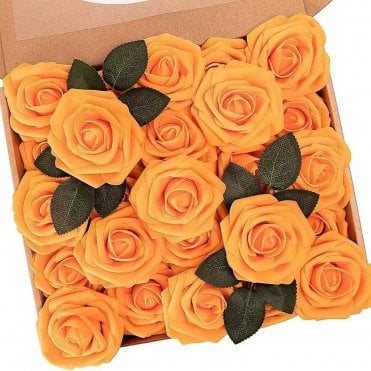 Orange Premium Artificial Foam Roses - Set of 25