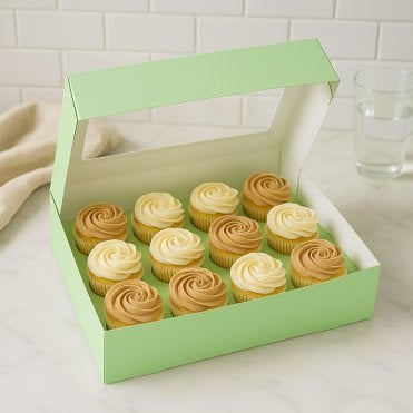 Pastel Green Cupcake Box with Insert - Holds 12