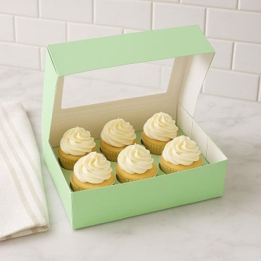 Pastel Green Cupcake Box with Insert - Holds 6