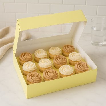 Pastel Lemon Yellow Cupcake Box with Insert - Holds 12