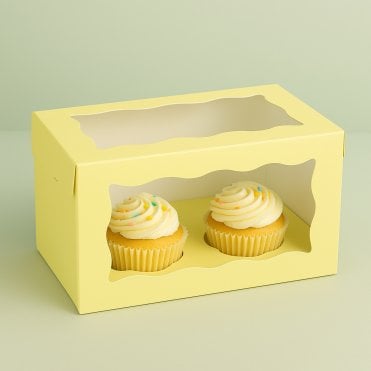 Pastel Lemon Yellow Cupcake Box with Insert - Holds 2