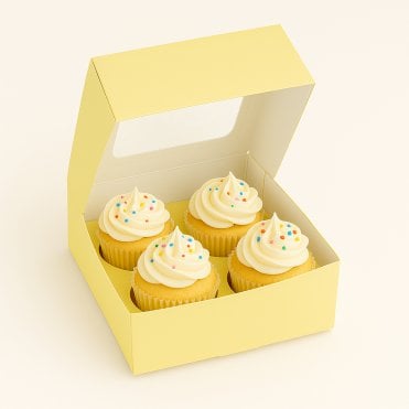 Pastel Lemon Yellow Cupcake Box with Insert - Holds 4