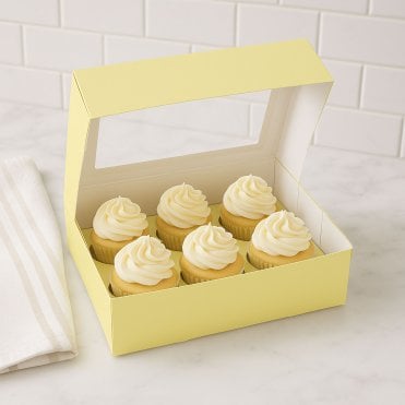 Pastel Lemon Yellow Cupcake Box with Insert - Holds 6