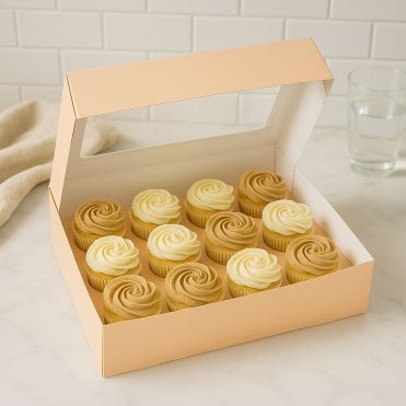 Pastel Peach Cupcake Box with Insert - Holds 12