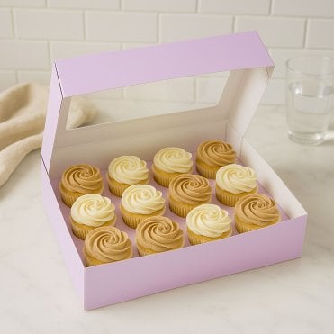 Pastel Purple Cupcake Box with Insert – Holds 12