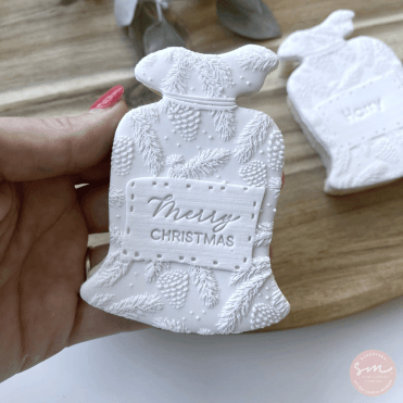 Pine Pattern Present Sack Merry Christmas - Cookie Stamp