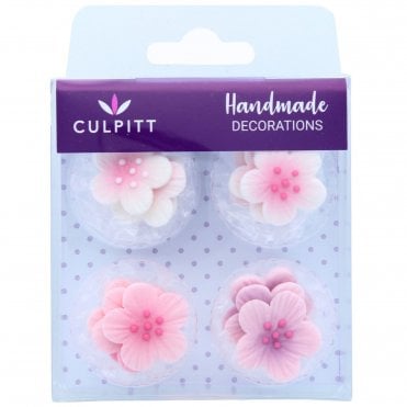 Pink Flower Edible Sugar Pipings - Pack of 12