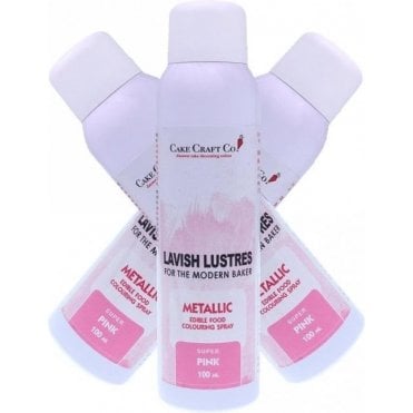 Pink - 'Lavish Lustre' Edible Food Colouring Metallic Lustre Decorating Spray 100ml