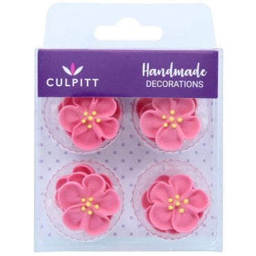 Pink Rose Sugar Piping Decorations - 25mm - 12pcs 