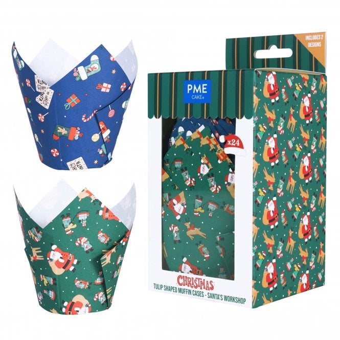 PME Christmas Tulip Muffin Cases - Santa's Workshop (Pack of 24)