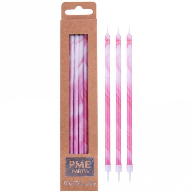 PME Tall Pink Marble Candles - Set of 6