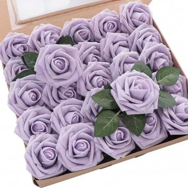 Purple Premium Artificial Foam Roses - Set of 25