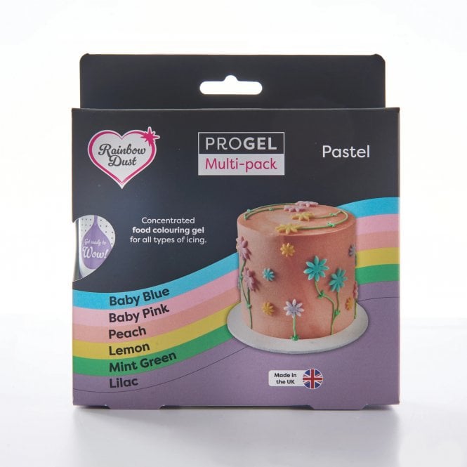 Rainbow Dust ProGel Pastel Multi-Pack Collection - Set of 6 Concentrated Food Colouring Gels (6 x 25g)