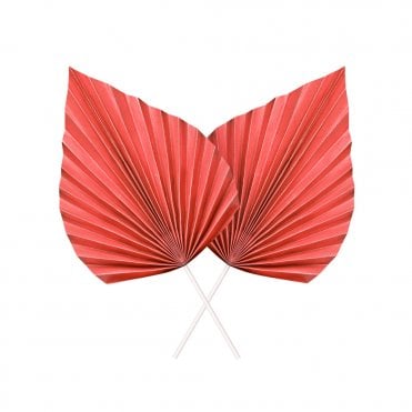 Red - Large Paper Leaf Folding Fan - Pack of 2