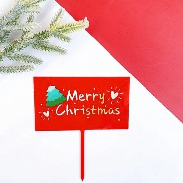 Red ‘Merry Christmas’ Cake Topper with Tree-mendous Charm - Style 8