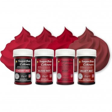 Red Mixed Paste Food Colour Set - (4 x 25g Pots)