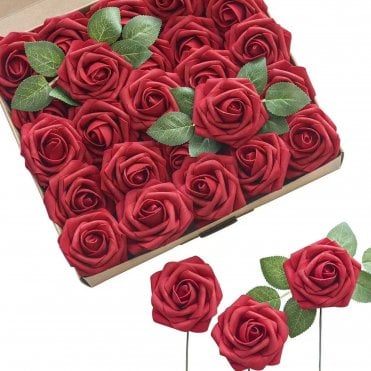 Red Premium Artificial Foam Roses - Set of 25
